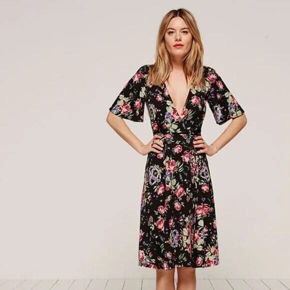 Reformation Laurel Dress - Size small - Bloom - floral wrap jersey midi dress - Picture 1 of 10